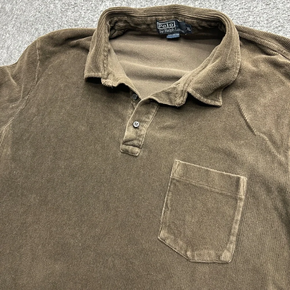 Polo Ralph Lauren Men Vintage 1/4 Button Corduroy Shirt XL Pullover Brown